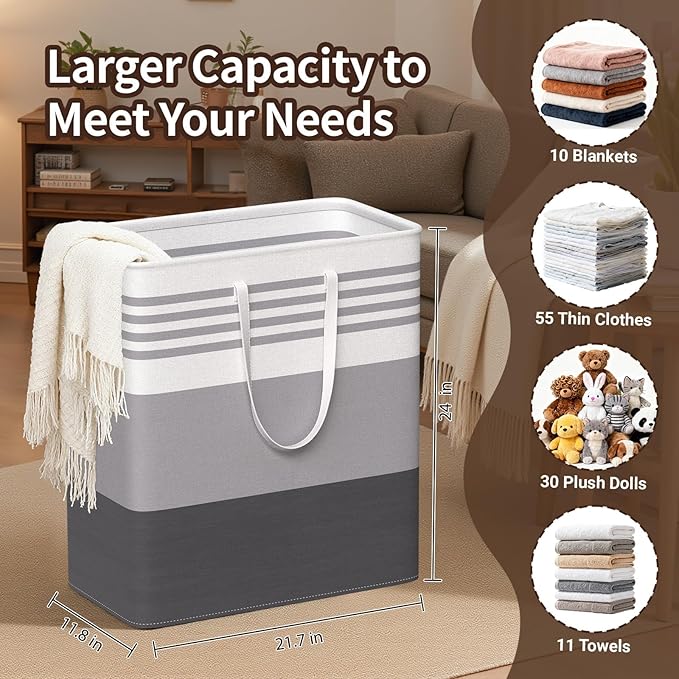 WOWBOX 2 Pack Laundry Hampers Baskets, Freestanding Dirty Clothes Hampers with Reinforced Handles & Cross Stitch & Waterproof Coating, for Laundry Bedroom Bathroom, 2 x 100L