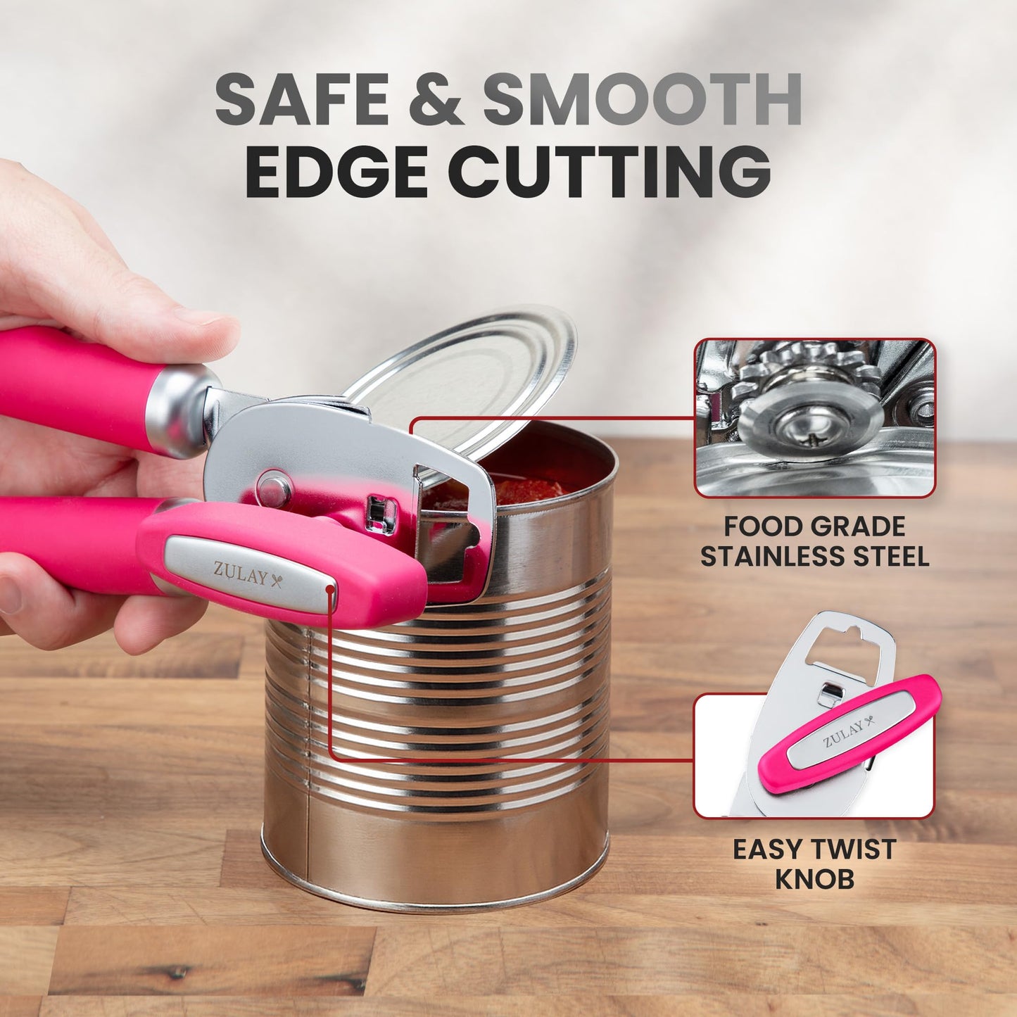 Zulay Kitchen Heavy Duty Stainless Steel Can Opener Manual with Bottle Opener - Rust Proof Manual Can Opener With Turn Knob & Comfy Soft Grip Handles - Orange