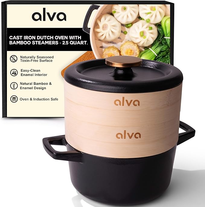 Alva Nori Enameled Cast Iron Round Dutch Oven with Lid, 5-Qt