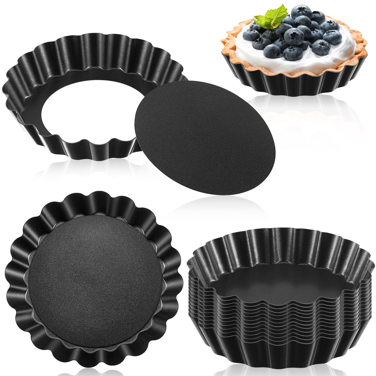 Tessco for you 16 Pcs Mini Tart Pans for Baking, Black Round and Rectangle