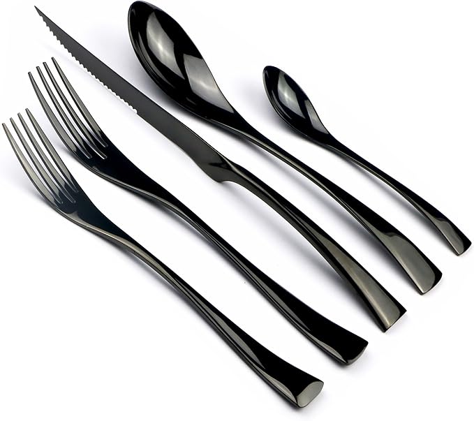 JANKNG 5-Piece 18/10 Stainless Steel Serrated Steak Knife Flatware Set, Mirror Polishing Gold, Service for 1