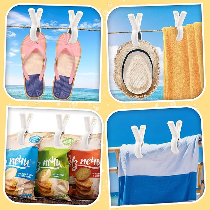8 Pcs Beach Towel Clips for Beach Chairs, Towel Holder for Beach Chair Pool Chair on Cruise, Jumbo Size Heavy Duty Clothes Pins, Beach Chair Clips to Keep Your Towel from Blowing Away (White)