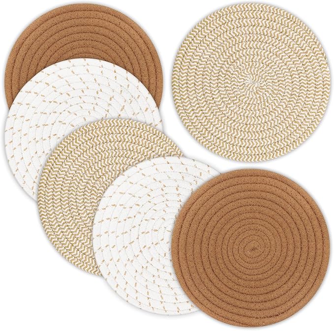 Trivets for Hot Dishes, Pots and Pans, 8 Inches Hot Pads 5 Pcs, Pot Holders for Kitchen, Heat Resistant Mat Protect Counter, Coasters Set Home Essentials Farmhouse Decor (Green)