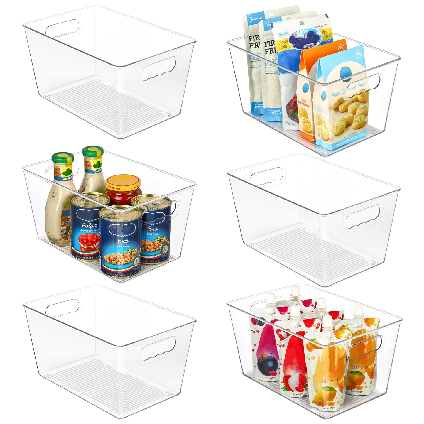 Vtopmart 6 Pack Clear Storage Bins, Pantry Cabinet Organizer Bins, Medium