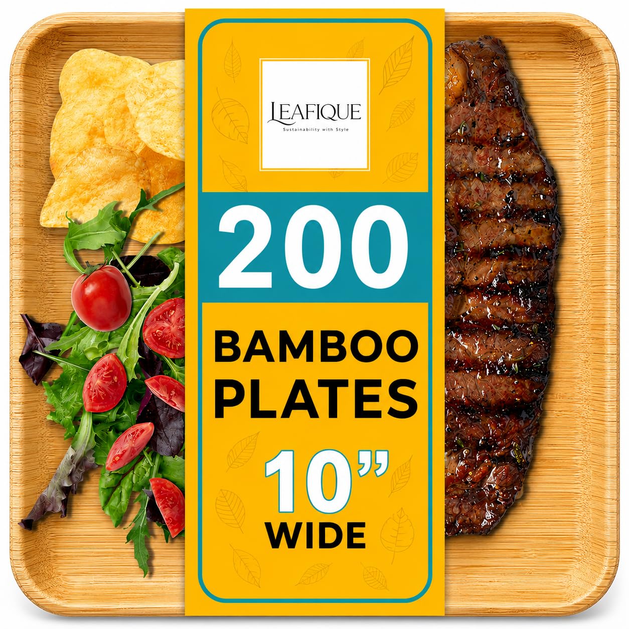 LEAFIQUE 200 Pack 10” Square Disposable Plates – Heavy Duty & Sturdy, Better Than Paper or Plastic – Bulk Party Plates for Catering, Party, BBQ, Weddings & Events – Eco Friendly, Compostable