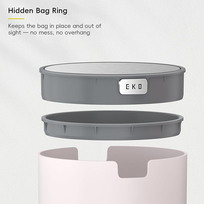 EKO Fandy 0.58 Gal/2.2L Mini Trash Can with Lid, Swing-Top Desktop Trash Can for Bathroom, Countertop, Vanity, Desk or Office, Small Garbage Bin (Pink)