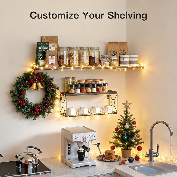 Amada Bathroom Shelves Over Toilet with Storage Basket, Floating Wall Shelf for Home Organization & Wall Decor, Bathroom/Kitchen/Living Room Shelves–Rustic Brown | with Storage Basket, Wall Decor, Bathroom, Kitchen, Living Room