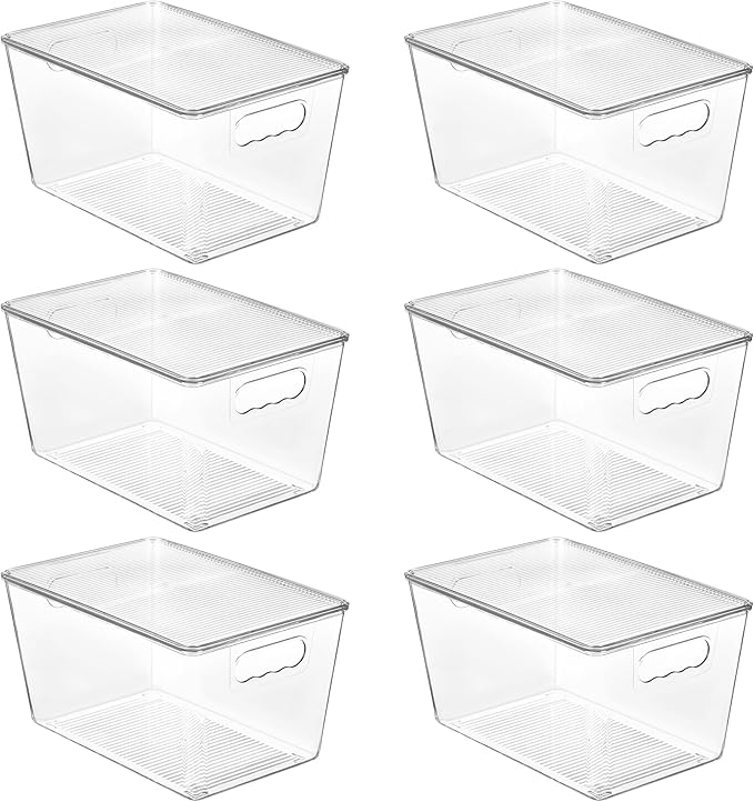 Vtopmart 1 Pack Clear Stackable Storage Bins with Lids and Handles, Medium