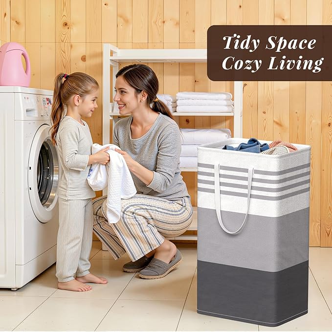 WOWBOX 2 Pack Laundry Hampers Baskets, Freestanding Dirty Clothes Hampers with Reinforced Handles & Cross Stitch & Waterproof Coating, for Laundry Bedroom Bathroom, 2 x 88L