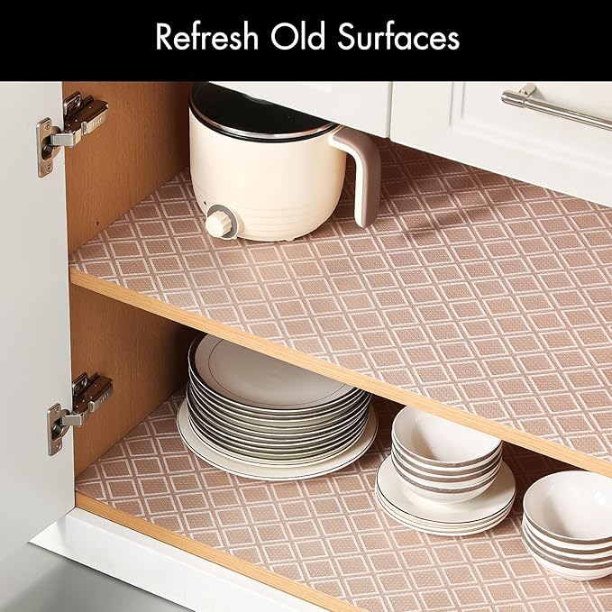 Cooyes Shelf Liners for Kitchen Cabinets – Non Adhesive Drawer and Cabinet Liner, Waterproof and Oil-Proof Kitchen Cupboard Shelf Paper EVA Material Fridge Liner for Refrigerator – Modern Pattern