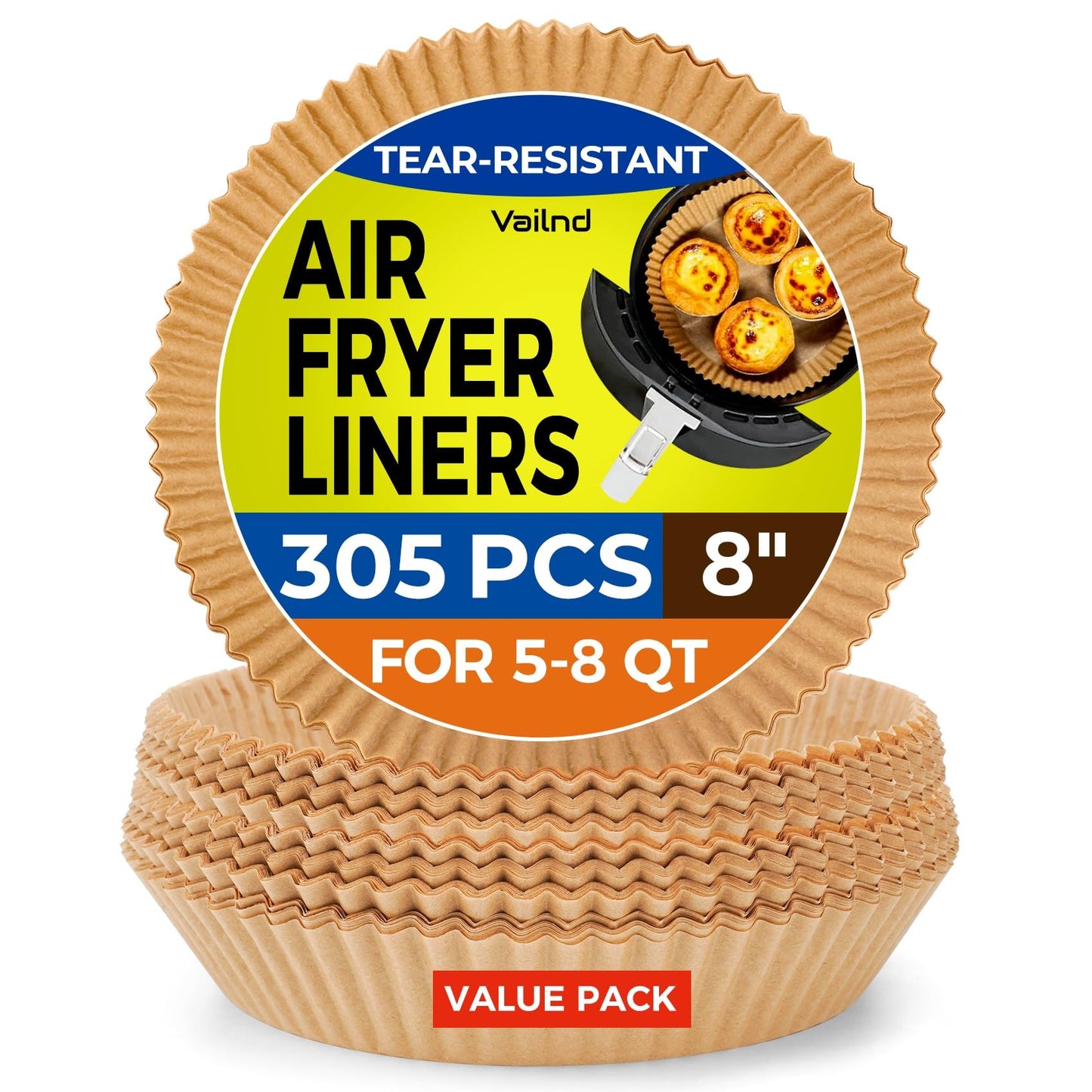 Vailnd Air Fryer Liners Disposable, 305 PCS 8" Round Air Fryer Paper Liners