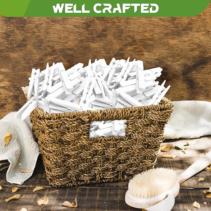 100 Pack Clothes Pins Wooden, White Clothespins Wood, Clothing Pins Clips for Craft Art Clothes Pictures, 2.9 Inch