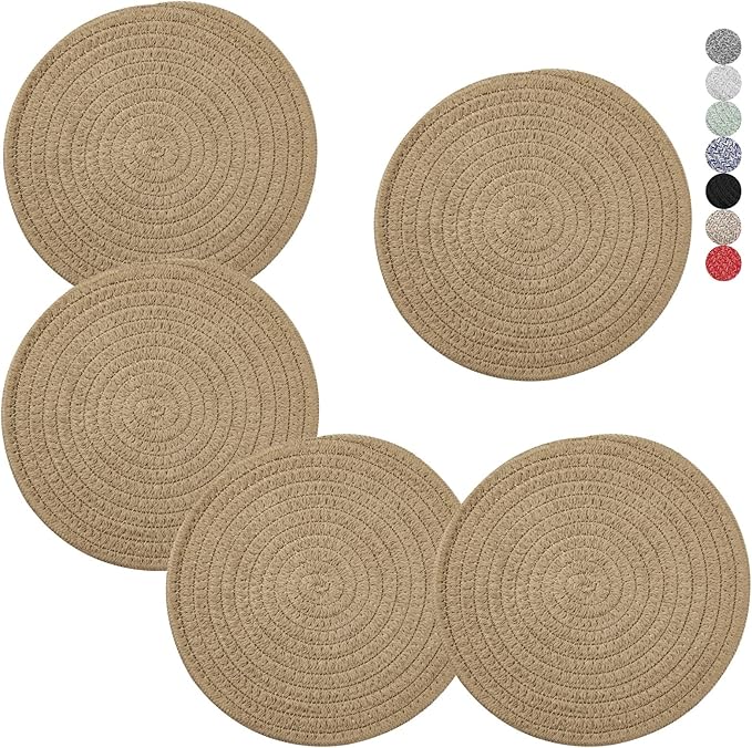 Trivets for Hot Dishes, Pots and Pans, 8 Inches Hot Pads 5 Pcs, Pot Holders for Kitchen, Heat Resistant Mat Protect Counter, Coasters Set Home Essentials Farmhouse Decor (Green)