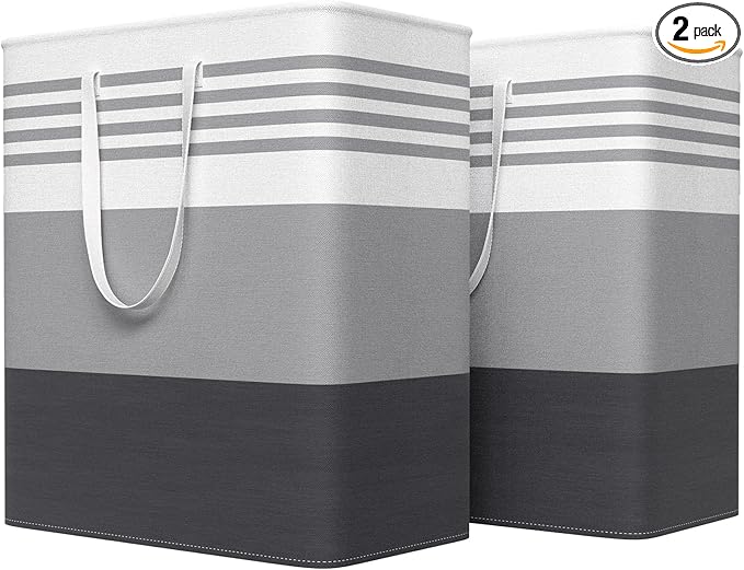WOWBOX 2 Pack Laundry Hampers Baskets, Freestanding Dirty Clothes Hampers with Reinforced Handles & Cross Stitch & Waterproof Coating, for Laundry Bedroom Bathroom, 2 x 100L
