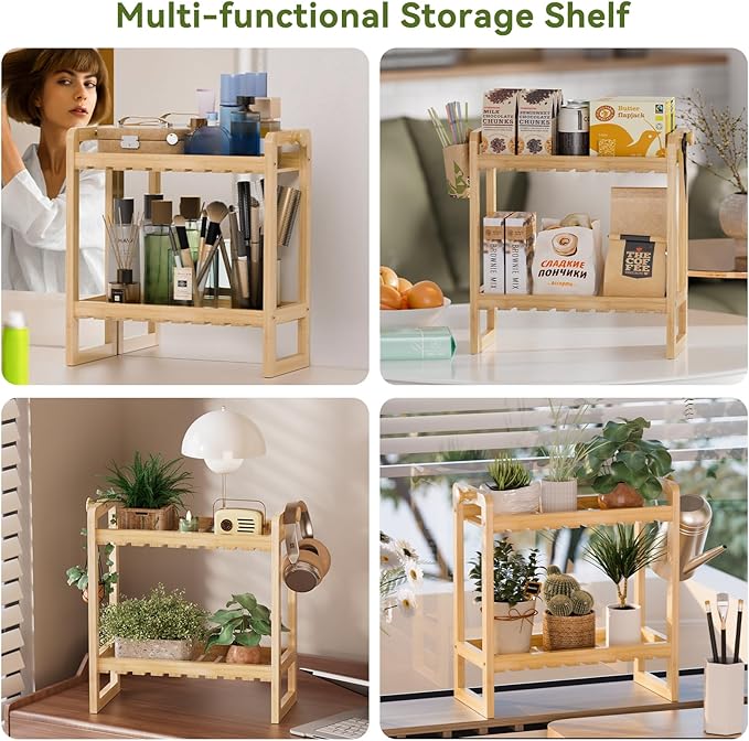 AmazerBath Bamboo Over The Toilet Storage Shelf - 2-Tier Bathroom Organizers and Storage Shelves, 2 in 1 Dual Stable Above Over Toilet Bamboo Shelf Home Storages Rack for Small Bathroom, Space Saver