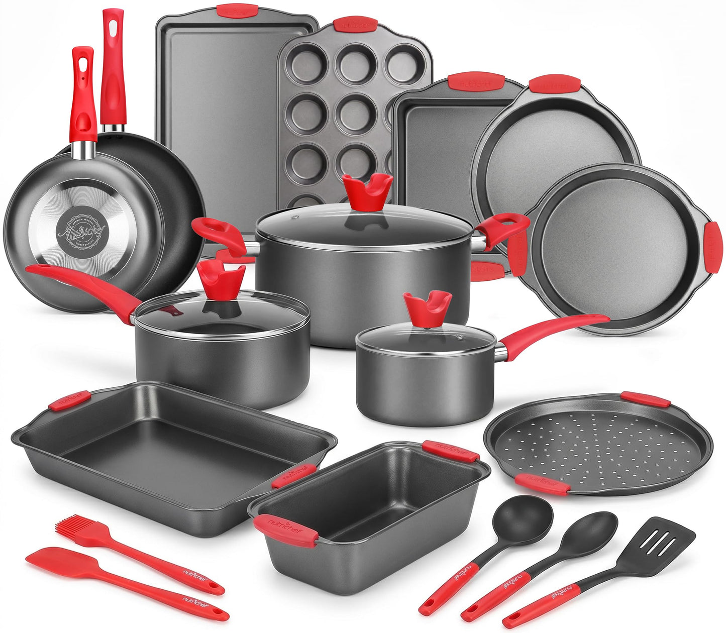 NutriChef 42 Pc Bakeware Set Nonstick, Carbon Steel Baking Pans w/Utensils
