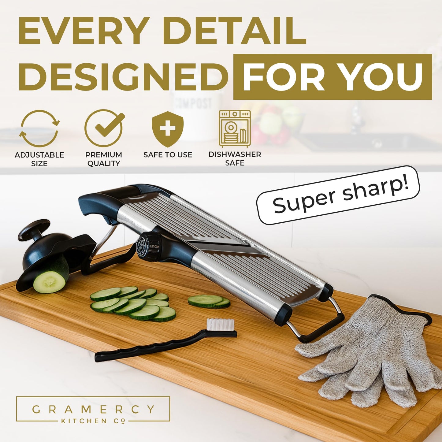 Gramercy Adjustable Mandoline Waffle Slicer for Kitchen, 24 Slice Settings
