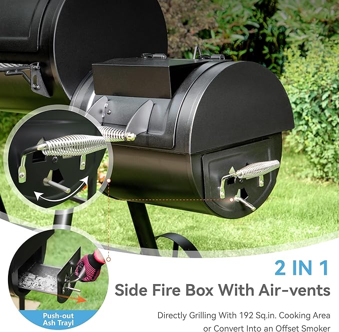 Offset Smoker Charcoal Grills with 37 Inch Cook Chamber for Outdoor Cooking