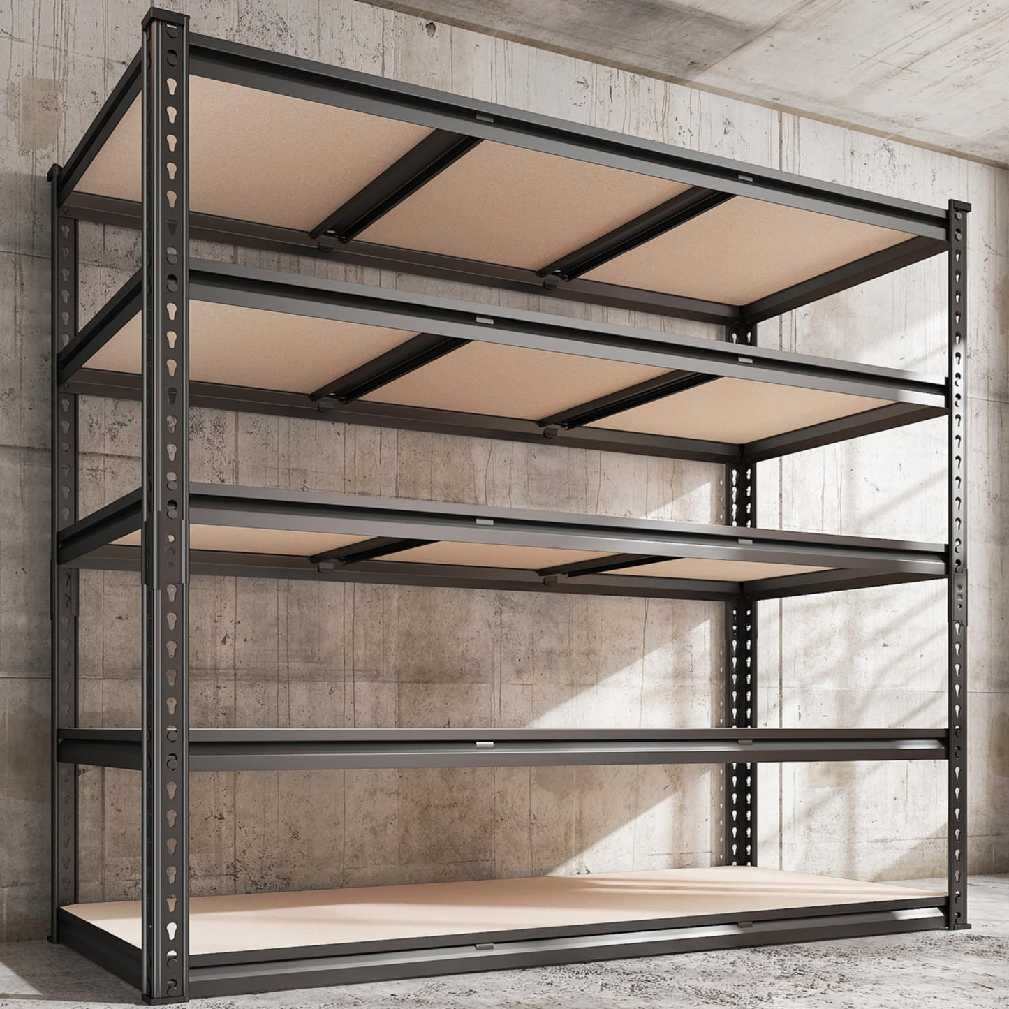 REIBII 48" W Garage Shelving Heavy Duty 2550 LBS Storage Shelves 4 Tier Heavy Duty Shelving, Adjustable Metal Shelves, Industrial Shelf for Garage, Warehouse, Pantry, 48" W x 60" H x 24" D