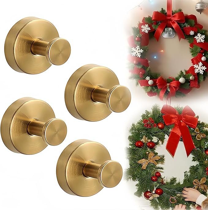 Suction Cup Hooks for Wreaths on Glass, 2026 Upgrade No Drill Towel Hooks Stainless Steel Waterproof Suction Cup Hooks, Wreath Hanger for Front Door for Kitchen, Bedroom (4, White)
