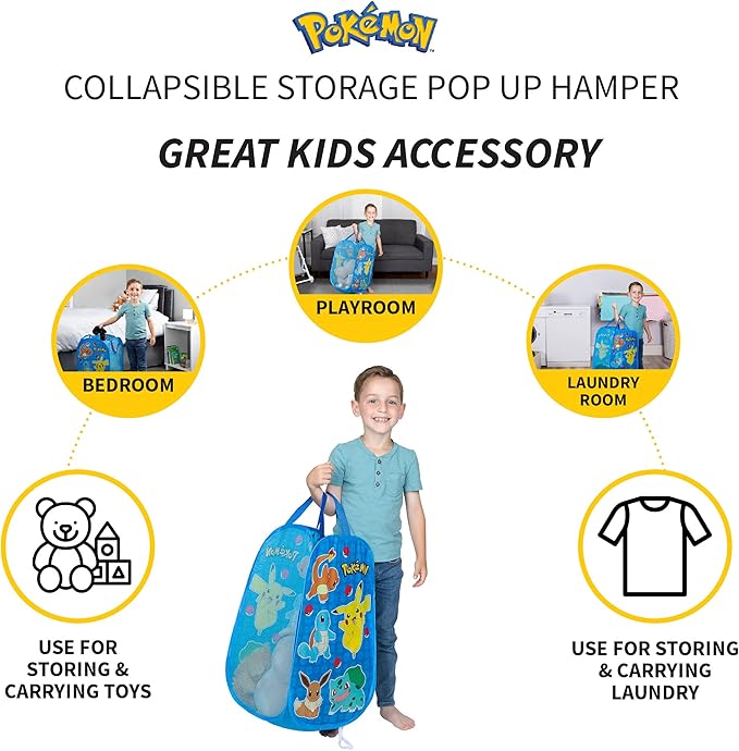 Franco Kids Room Collapsible Storage Bin Pop Up Hamper, One Size, Pokemon