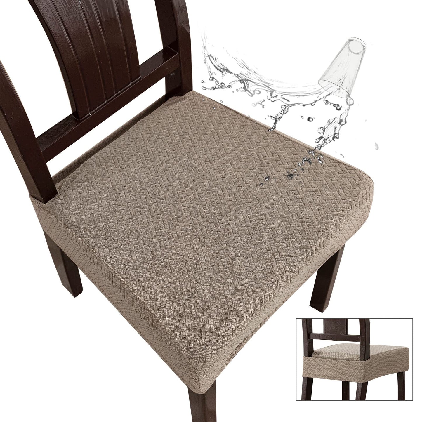 Genina Waterproof Seat Covers for Dining Room Chair Covers Waterproof Dining Chair Covers (4 PCS-Rear-Covered, Taupe)
