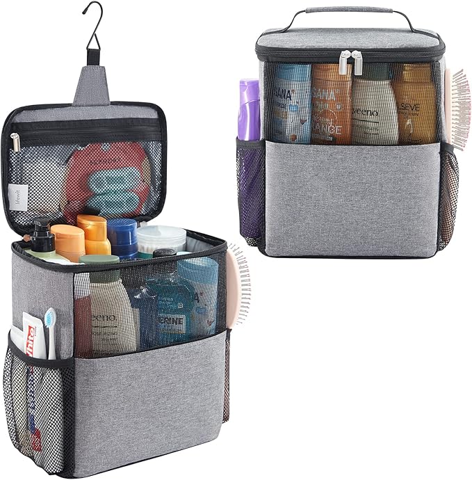Lifewit Mesh Shower Caddy Bag Portable for College Dorm Room Essentials, Hanging Organizer Basket, Quick Dry Tote Bag for Camping, Bathroom, Beach, Travel, Large, Grey