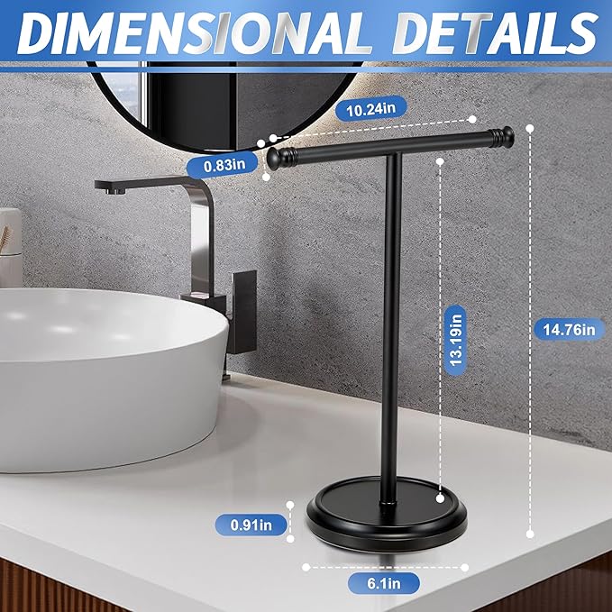 Hand Towel Holder Stand, Free Standing Towel Rack Stand with Stainless Steel Base, Rust-Proof Towel Bar for Bathroom Kitchen Countertop (Black)