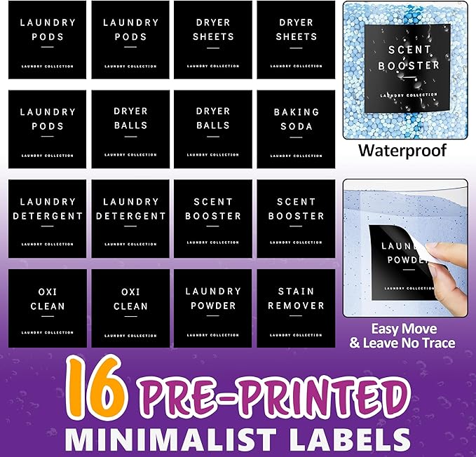 3 Pack Laundry Pods Container, Clear Laundry Room Organization Containers,Large Acrylic Detergent Powder Storage Containers Black Wooden Lids & Labels, Dryer Sheet Holder