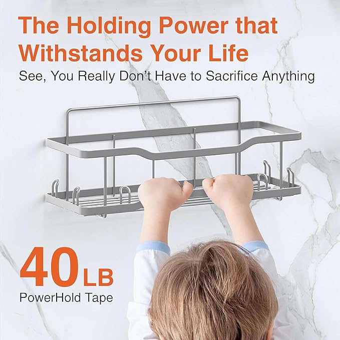 Shower Caddy Bathroom Shelves, The Athena Silken 4 Set, 40LB Capacity, Adhesive Tape No Drill - Rustproof -Gorgeous Powder Coated 304 Stainless Steel Shower Organizer for kitchen & Home Decor - Silver