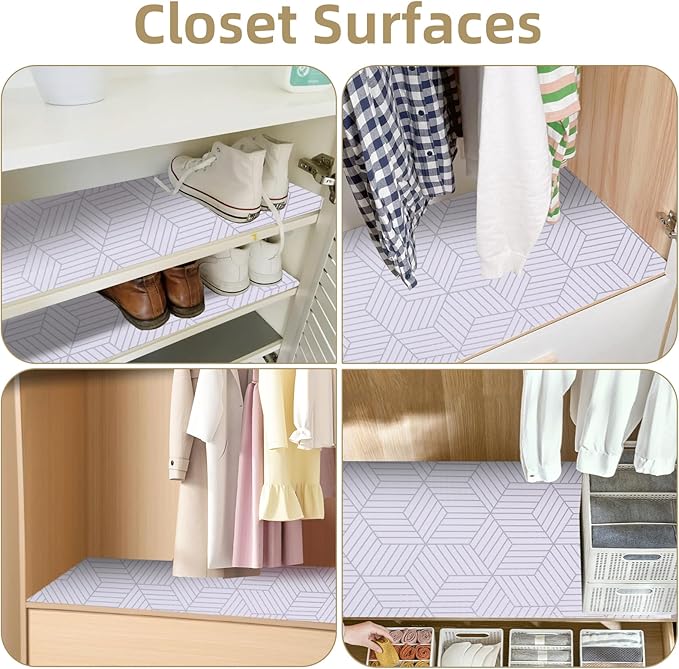 Shelf Liners for Kitchen Cabinets 17in x 20FT, Non Adhesive Cabinet Liner Strong Non-Slip Thickened Silver Geometric Easy to Clean for Shelf, Cabinet, Refrigerator with Knife and Tape Measure
