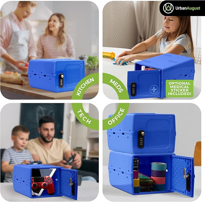 Urban August Dual Combination & Keyed Lockbox - Lockable Box for Everyday Use - Multi-Purpose lock for Home & Office Safety - Made of Industrial-Grade Plastic - One Size (Blue)