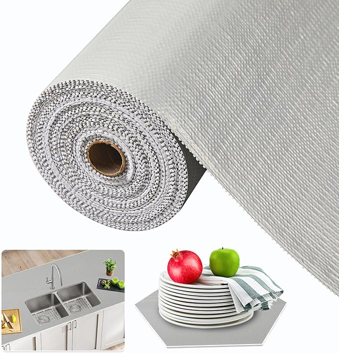 Beautysaid Shelf and Drawer Liner for Kitchen Cabinet, Non Adhesive Non Slip Shelf Paper Waterproof Washable Thickened for Dresser Pantry Shelve Bathroom Protector Liner(Light Grey,12 in x 20FT)
