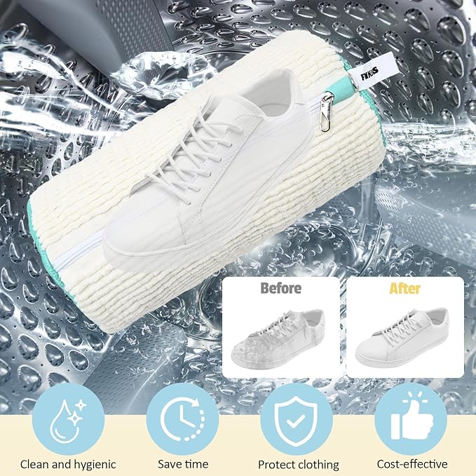 Shoe Washing Machine Bag:Shoe Washing Bag for Dryer & Washer, 2pcs Reusable Laundry Shoe Bag for Sneaker Tennis Shoes Unstain Cleaner Kit XXL (White)