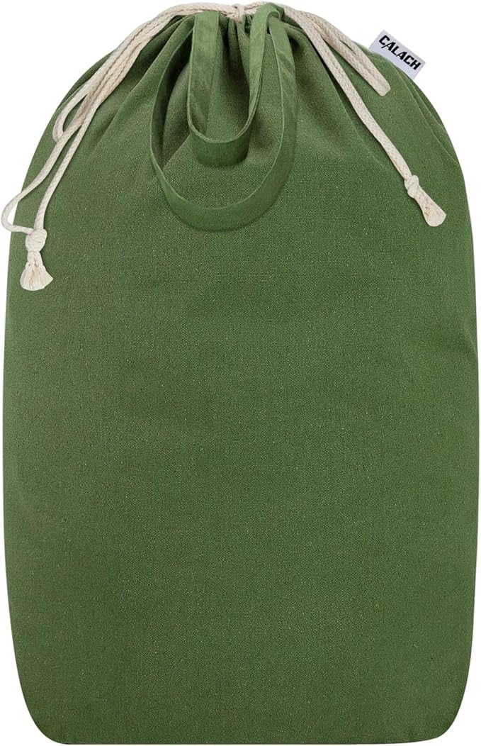 Canvas Laundry Bags with Handles & Square Base 13.8"Lx13.8"Wx27.6"H, Large Heavy Duty Laundry Basket Hamper Liner, College Dorm Washable Drawstring Canvas Dirty Clothes Bag (Army Green)