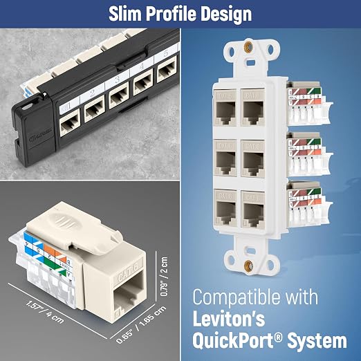 Everest 45° Angled RJ45 Cat6 Keystone Jacks 50-Pack in Light Almond