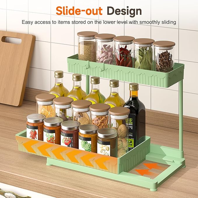 3 Pack Multi-Purpose Under Sink Organizers and Storage, 2026 L-Shaped Pull Out Cabinet Organizer for Bathroom & Kitchen, Under Cabinet Organizer with Hooks Hanging Cup, Green