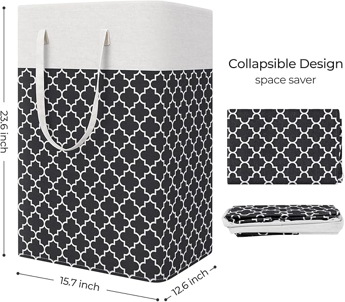 StorageRight Laundry Basket Hamper Large Collapsible Laundry Hamper with Easy Carry Handles，Freestanding Clothes Hampers for Laundry, Bedroom, Dorm, Clothes, Towels, 75L, Clover Black