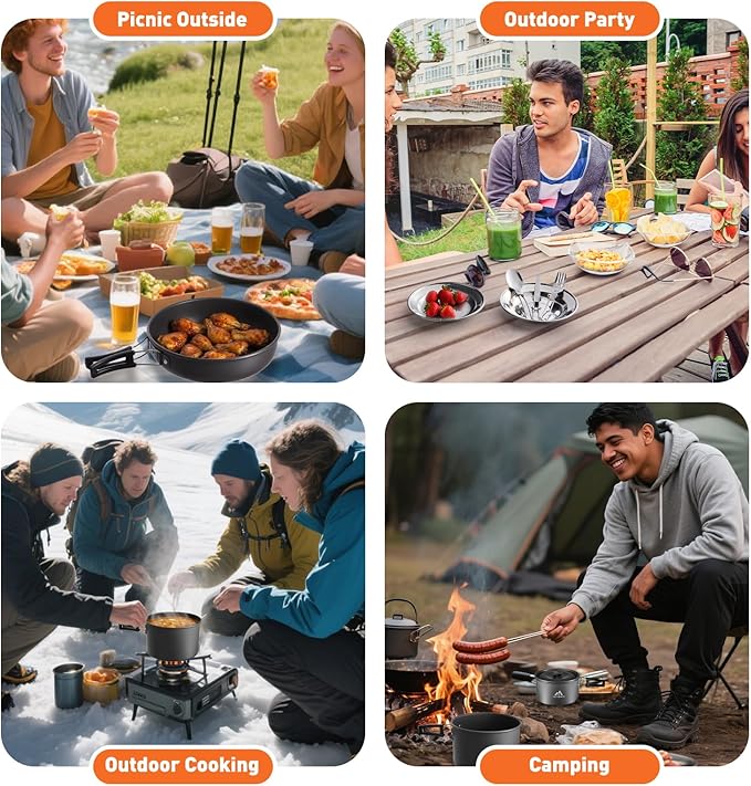 THTYBROS 27Pcs Camping Cookware Set for 4,Pots,Pan,Kettle,Tableware,Camping