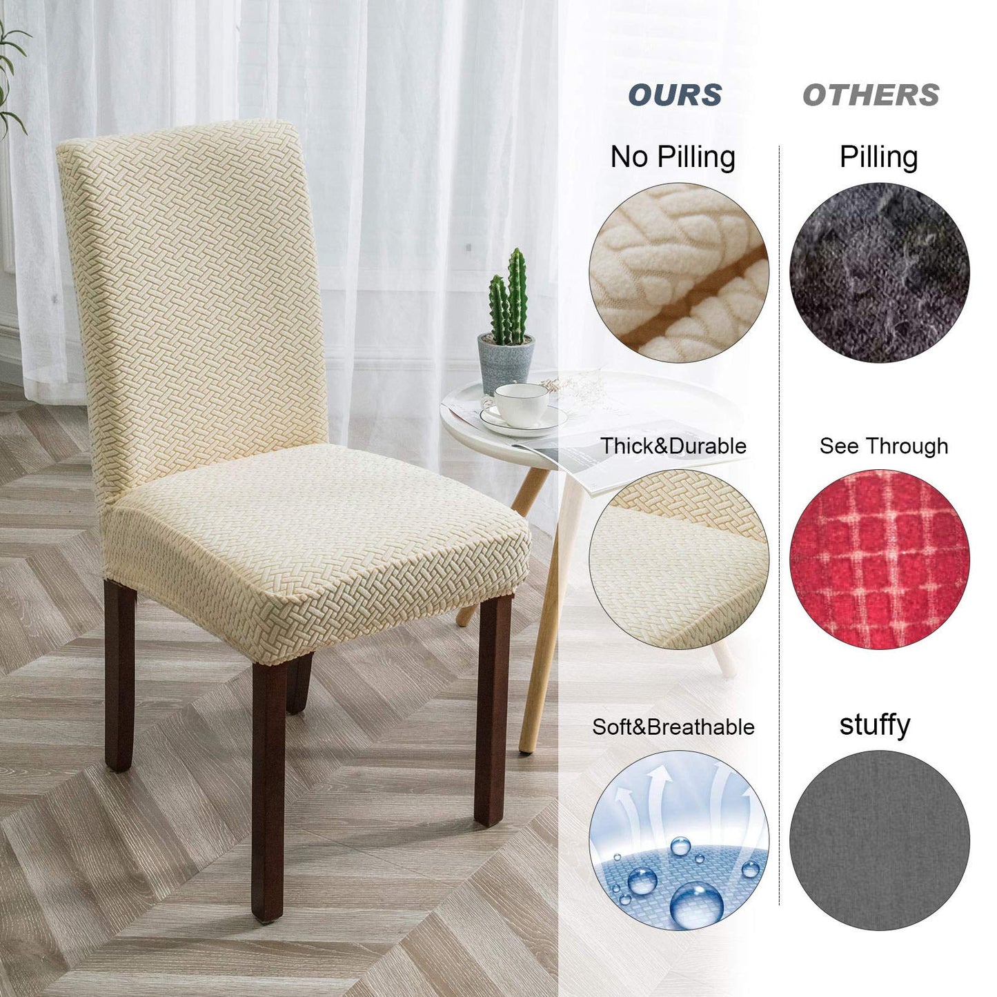 Genina Chair Covers for Dining Room Set of 4 - Stretch Slipcovers for Kitchen Parsons Chairs, Beige