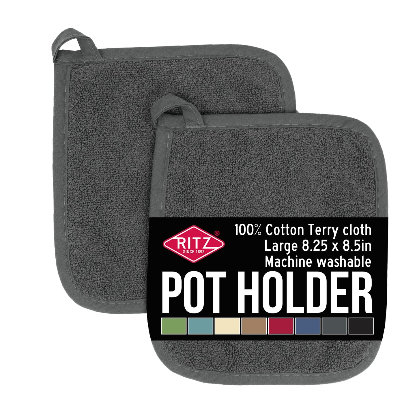 RITZ Terry Potholder & Hot Pad: Unparalleled Heat Resistant, Durable 100% Cotton – Ergonomically Designed for Optimal Grip – Easy-Care Machine Washable – 2-Pack, Latte