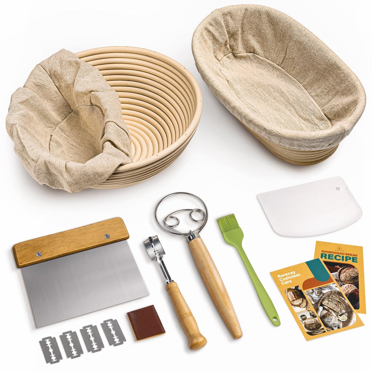 Rorecay Wood Pulp Banneton Bread Proofing Baskets, Set of 2, 9 Inch Round