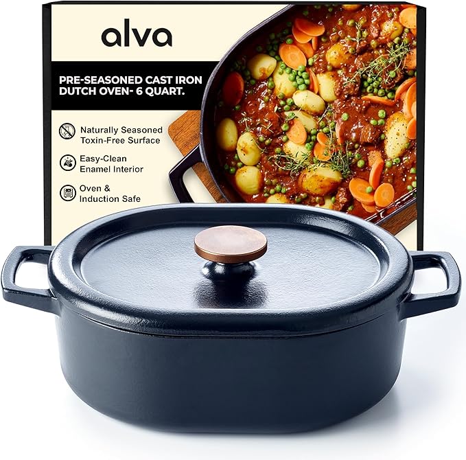 Alva Nori Enameled Cast Iron Round Dutch Oven with Lid, 5-Qt