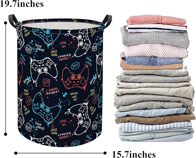 HIYAGON Game Laundry Basket Boys Kids Baby Laundry Hamper Dirty Clothes Organizer Toy Storage Bin Nursery Hamper for Bedroom Room Decor(Game)