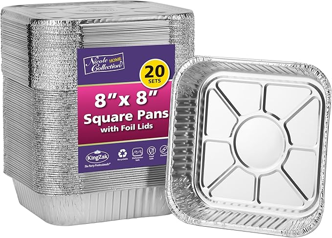 8x8 Aluminum Pans With Lids (10 Pack) 8 Inch Foil Pans With Covers - Cake Pans - Aluminum Square Pans With Lids - Disposable Food container - great For Cake Baking, Cooking, Freezing, Prepping Food