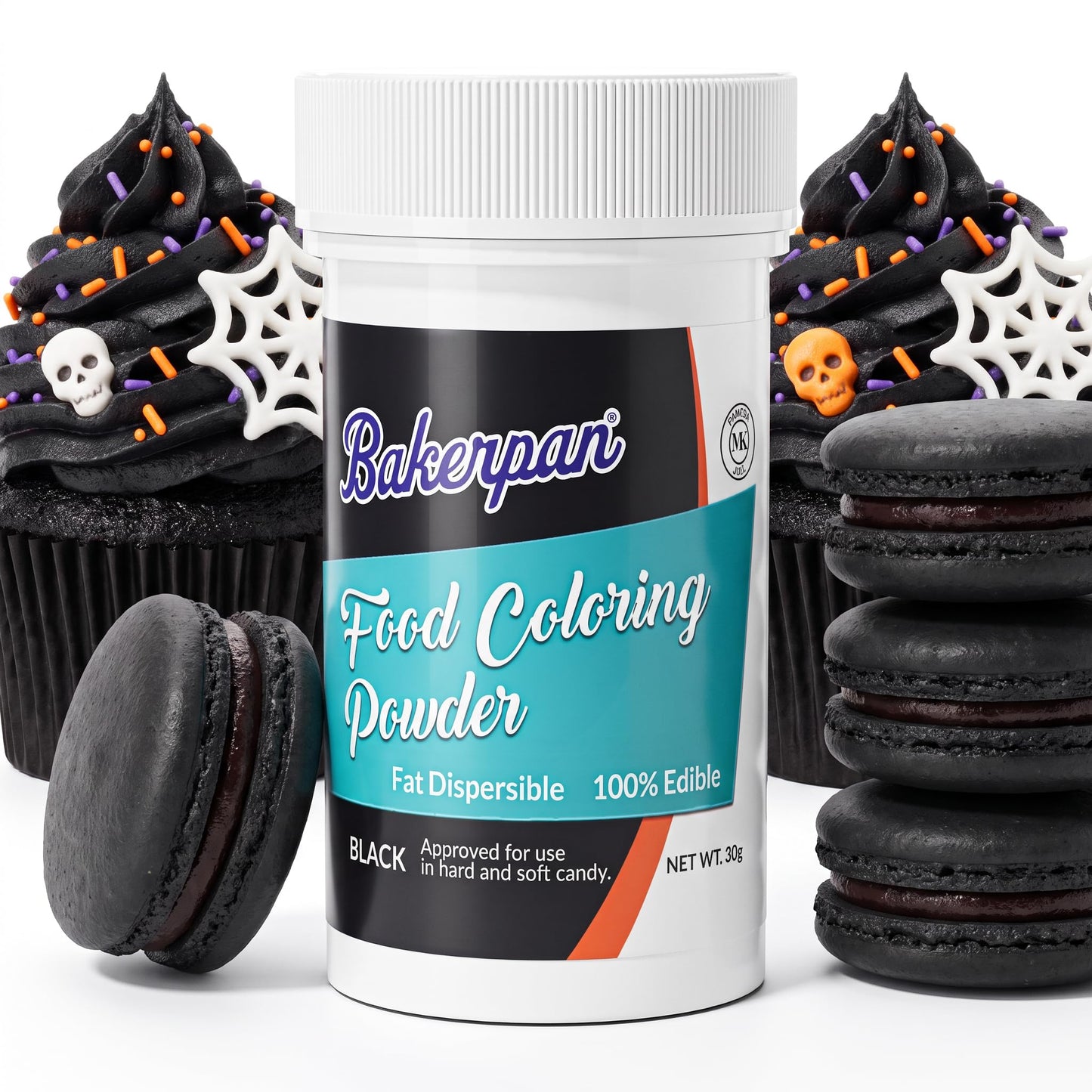 Bakerpan Black Food Coloring Powder for Baking - 30g Oil Based, Artificial Dye-Free, Kosher, Gluten-Free - For Buttercream, Chocolate, Candy