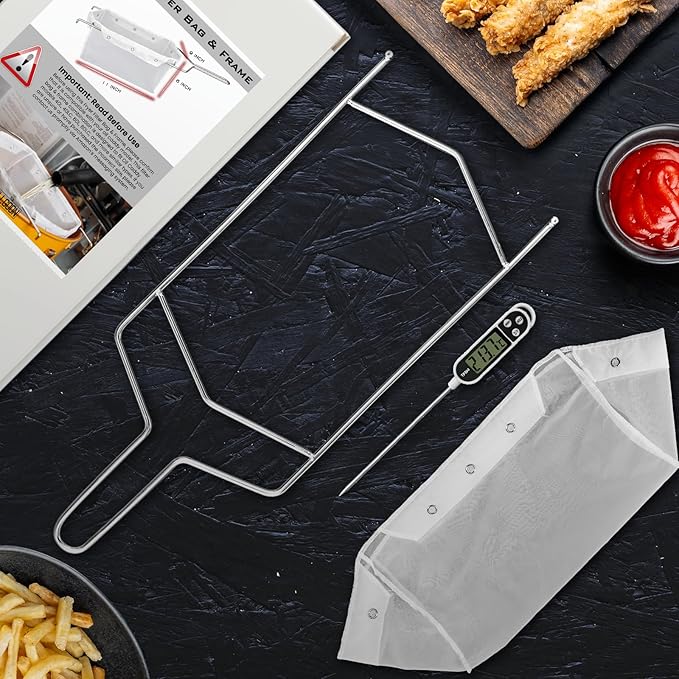 Fryer Filter Bag & Frame Set, Reusable Oil Strainer for 70 lb Cooking Oil