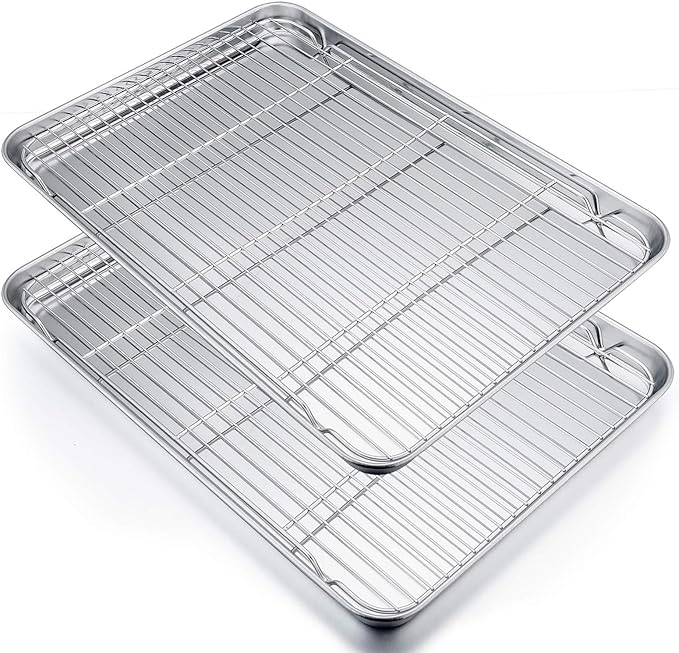 P&P CHEF 16 Inch Baking Sheet with Rack Set, Pans with Flat Racks