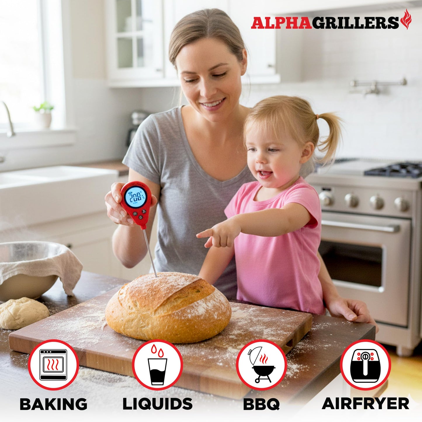 Alpha Grillers Instant Read Meat Thermometer Digital Probe for Food & Bread