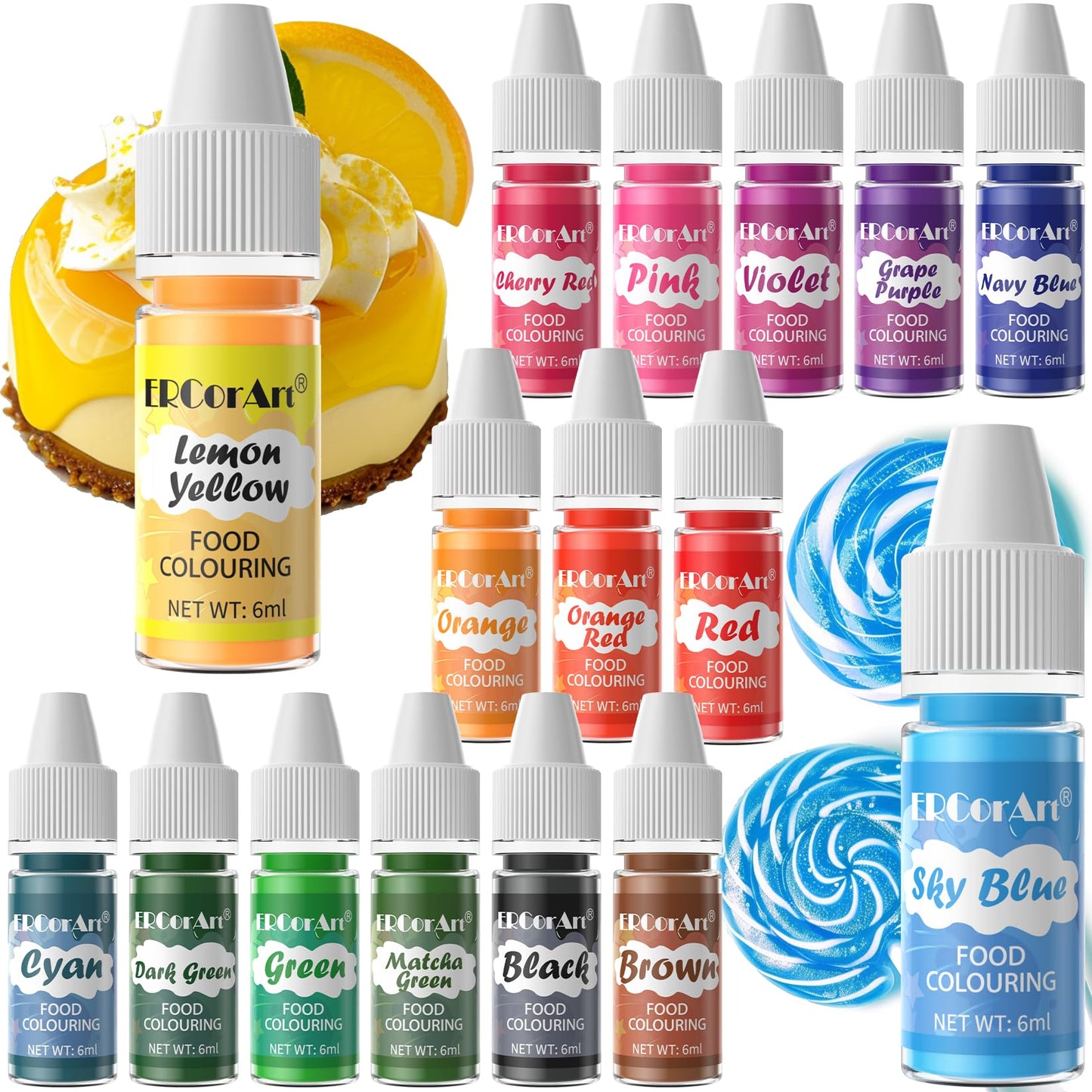 Food Coloring Powder - ERCorArt 10 Vivid Colors Powder Food Dye, Highly Concentrated Flavorless Food Coloring for Baking, Frosting, Cake Decorating, Icing, Cookies, Slime - 5g/Bottle